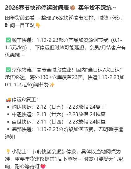 2026 临近春节快递停运信息及年货早买安排与注意事项